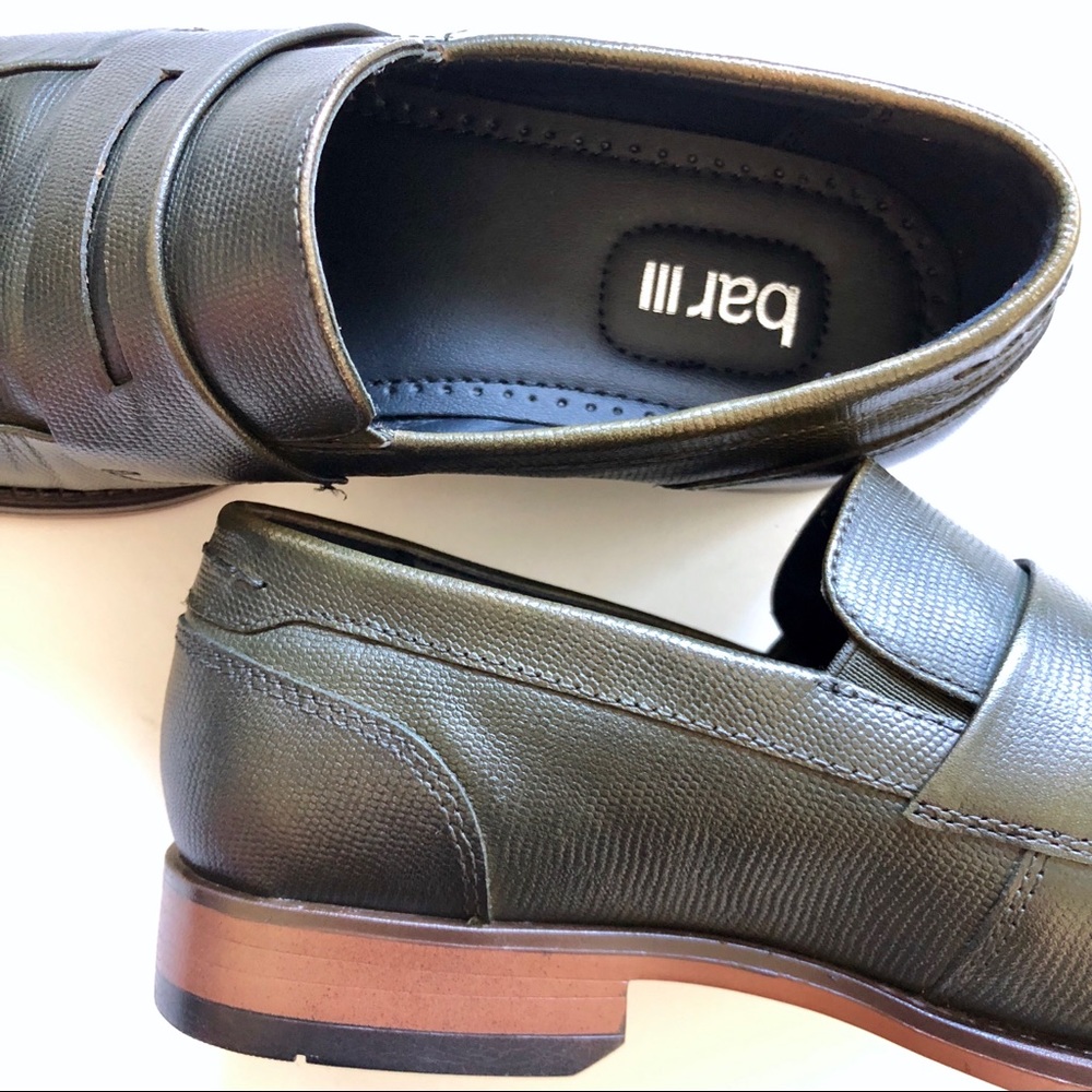 Embossed Olive Leather Loafers